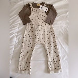Size 24 mos brown & cream boys’ onesie & cotton overalls set by Brandon-NWT 🌻